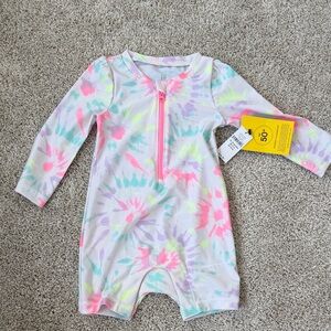 Infant Tie-Dye Zip One-Piece Swimsuit - Pastel Rainbow